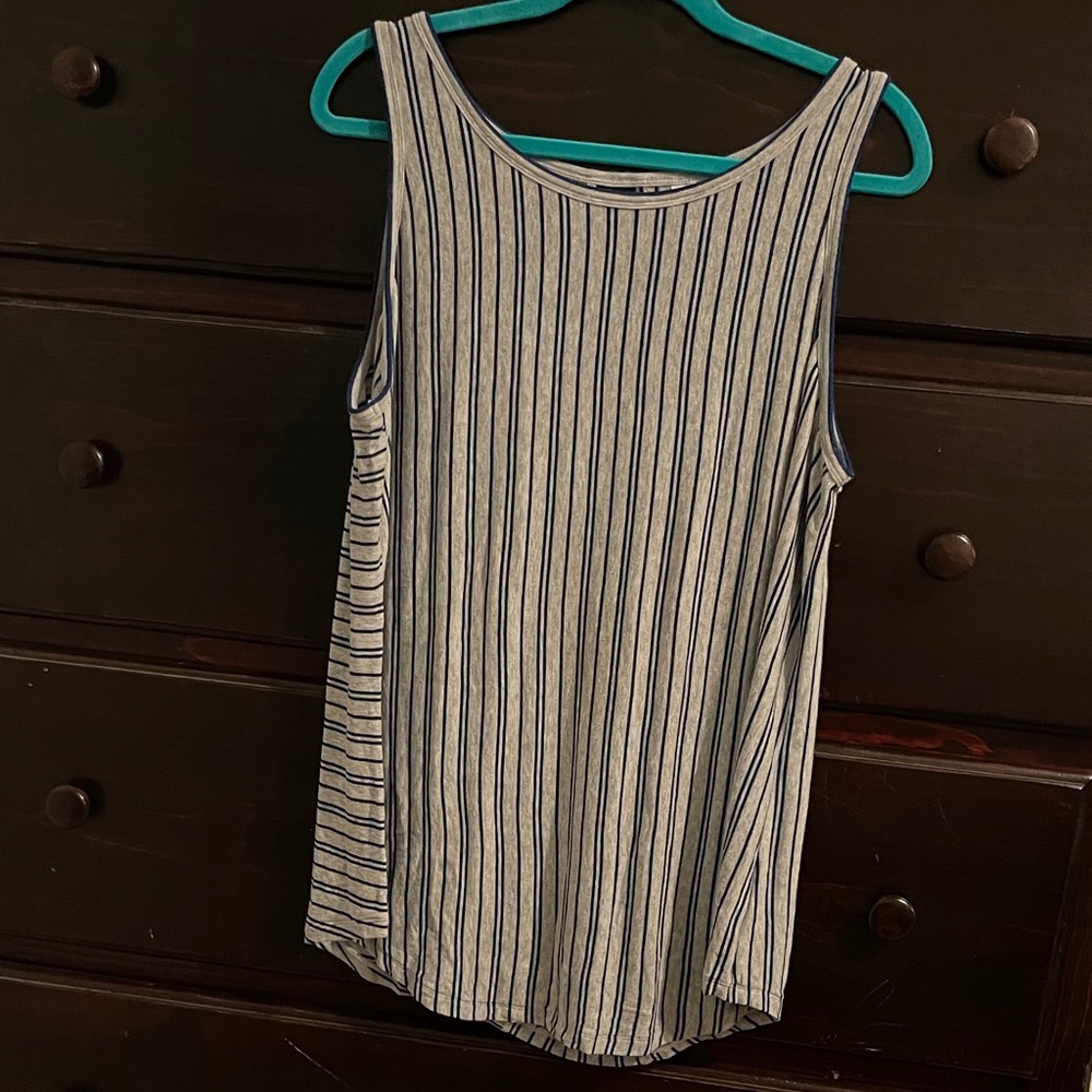 #107 CAbi Navy and White Striped Tunic